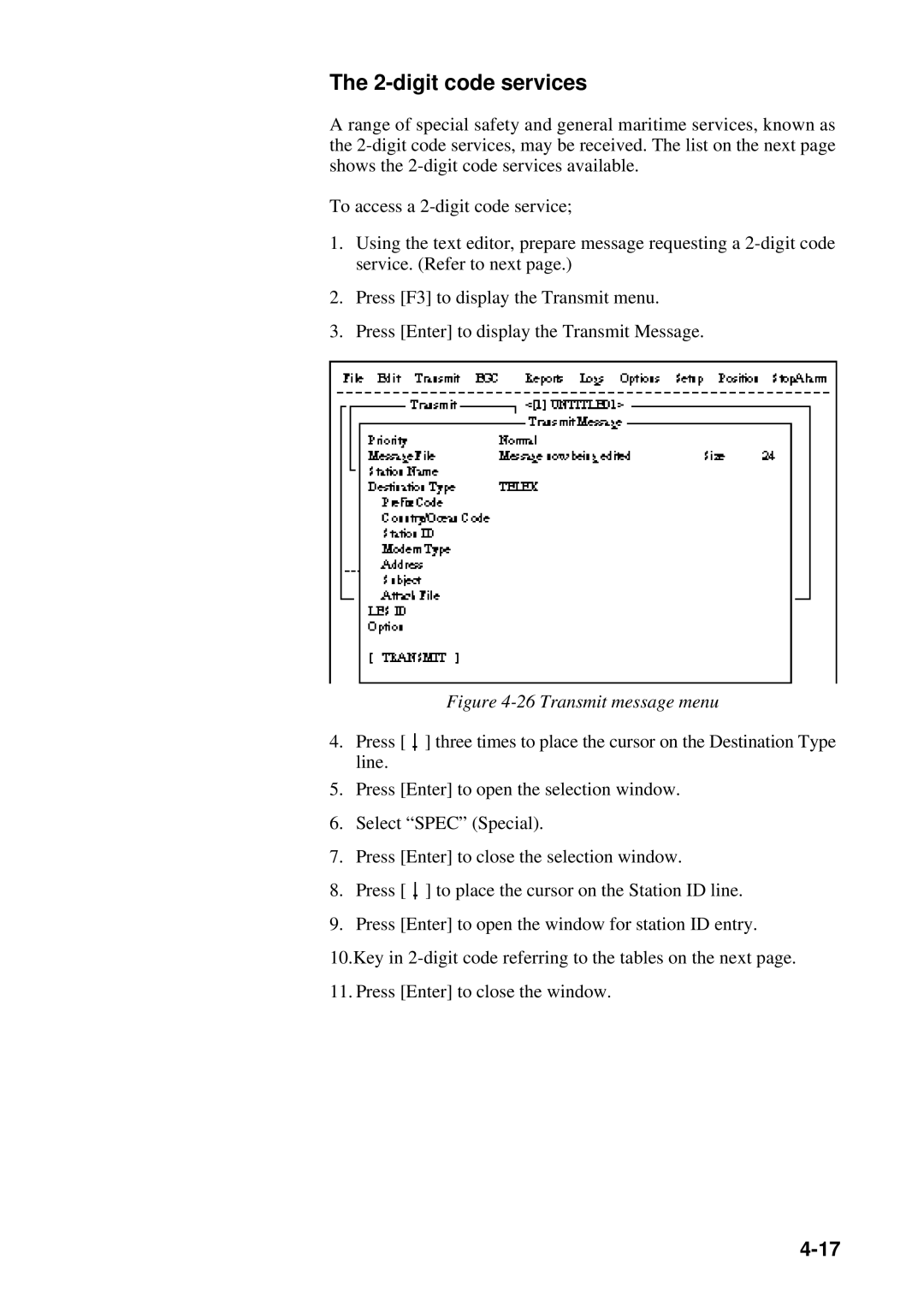 Furuno RC-1500-1T manual digit code services, Transmit message menu 