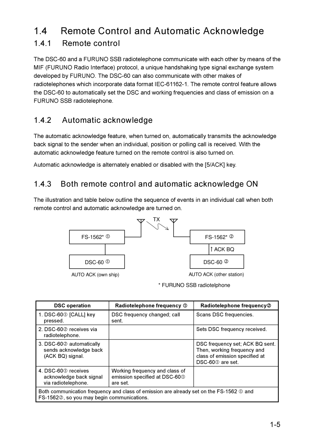 Furuno RC-1500-1T manual Remote Control and Automatic Acknowledge, Remote control, Automatic acknowledge 
