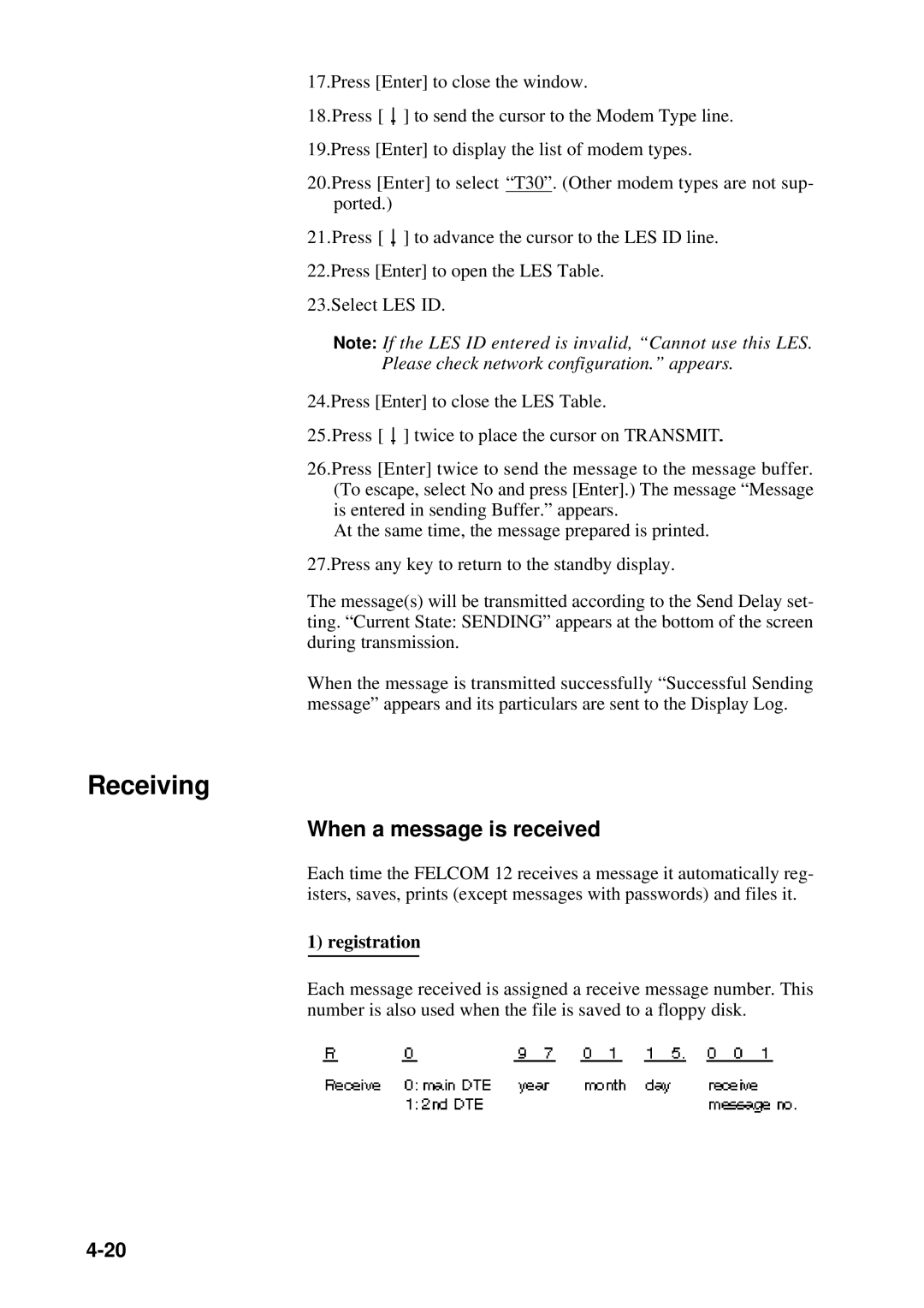 Furuno RC-1500-1T manual Receiving, When a message is received 