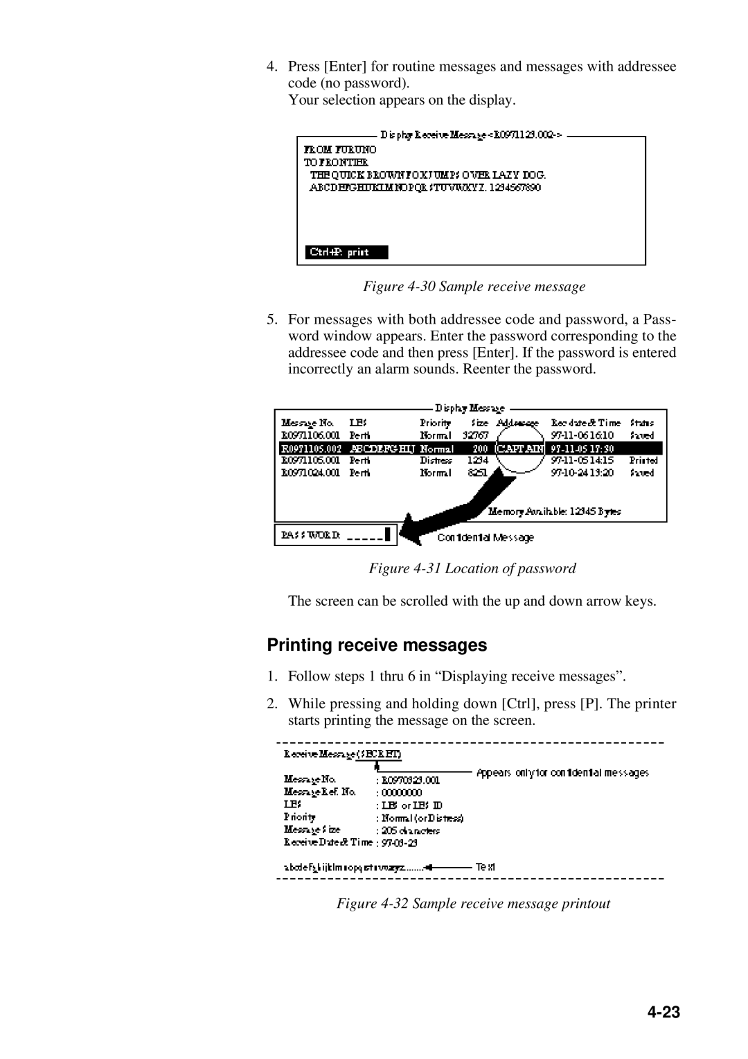 Furuno RC-1500-1T manual Printing receive messages, Sample receive message 