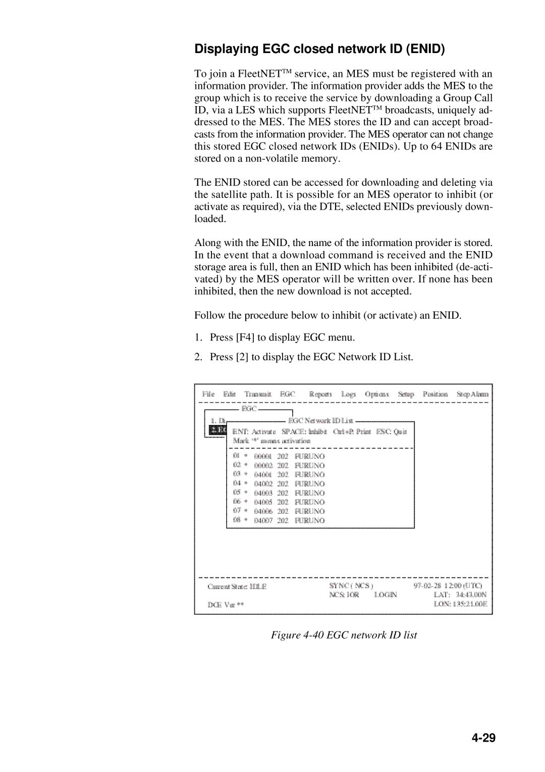 Furuno RC-1500-1T manual Displaying EGC closed network ID Enid, EGC network ID list 