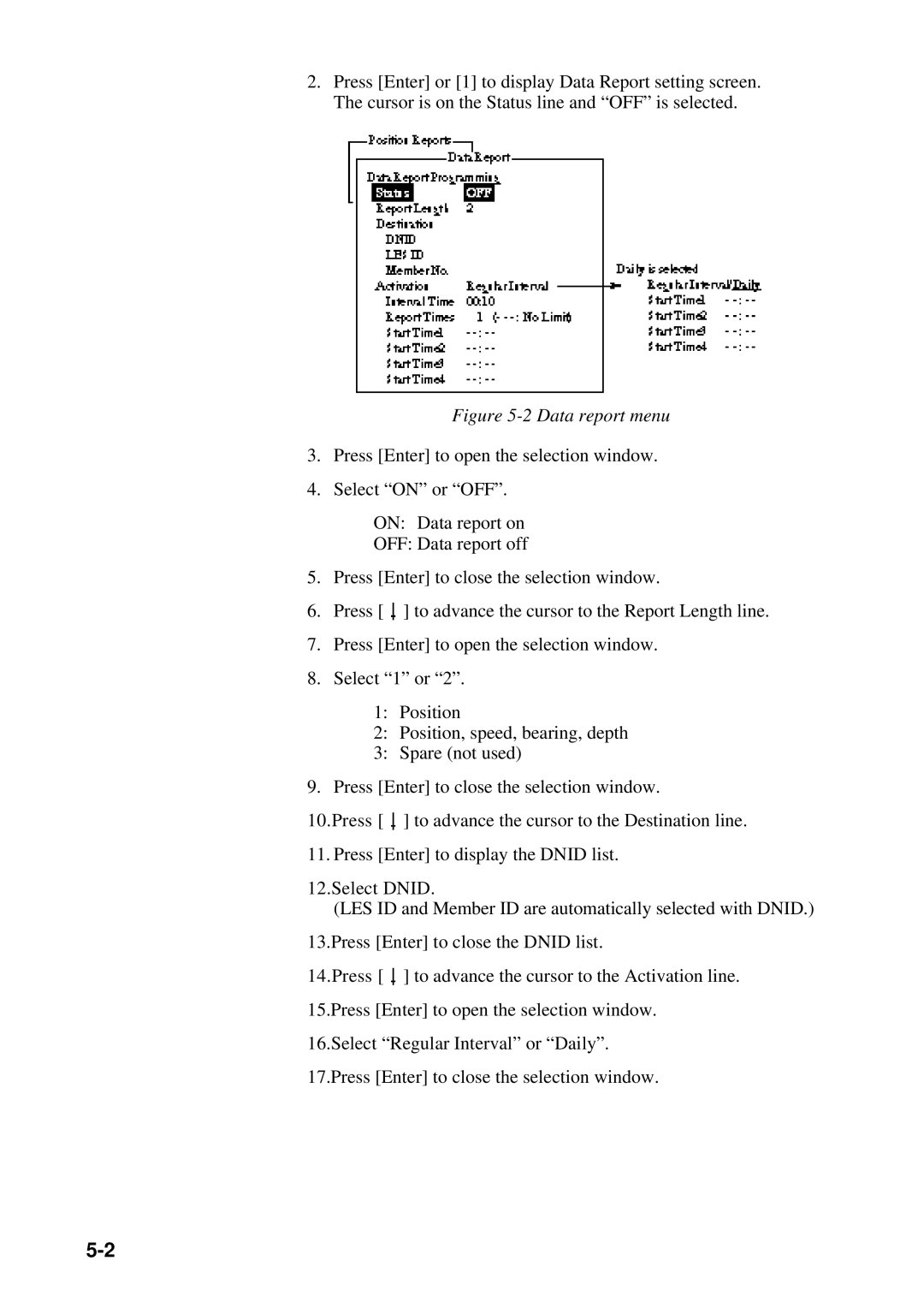 Furuno RC-1500-1T manual Data report menu 