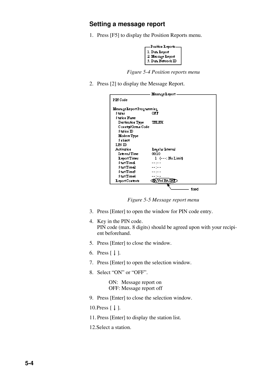 Furuno RC-1500-1T manual Setting a message report, Message report menu 