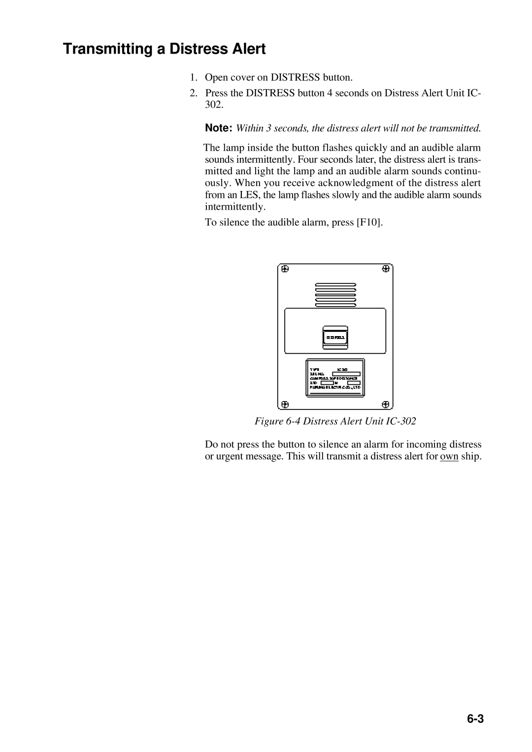 Furuno RC-1500-1T manual Transmitting a Distress Alert, Distress Alert Unit IC-302 