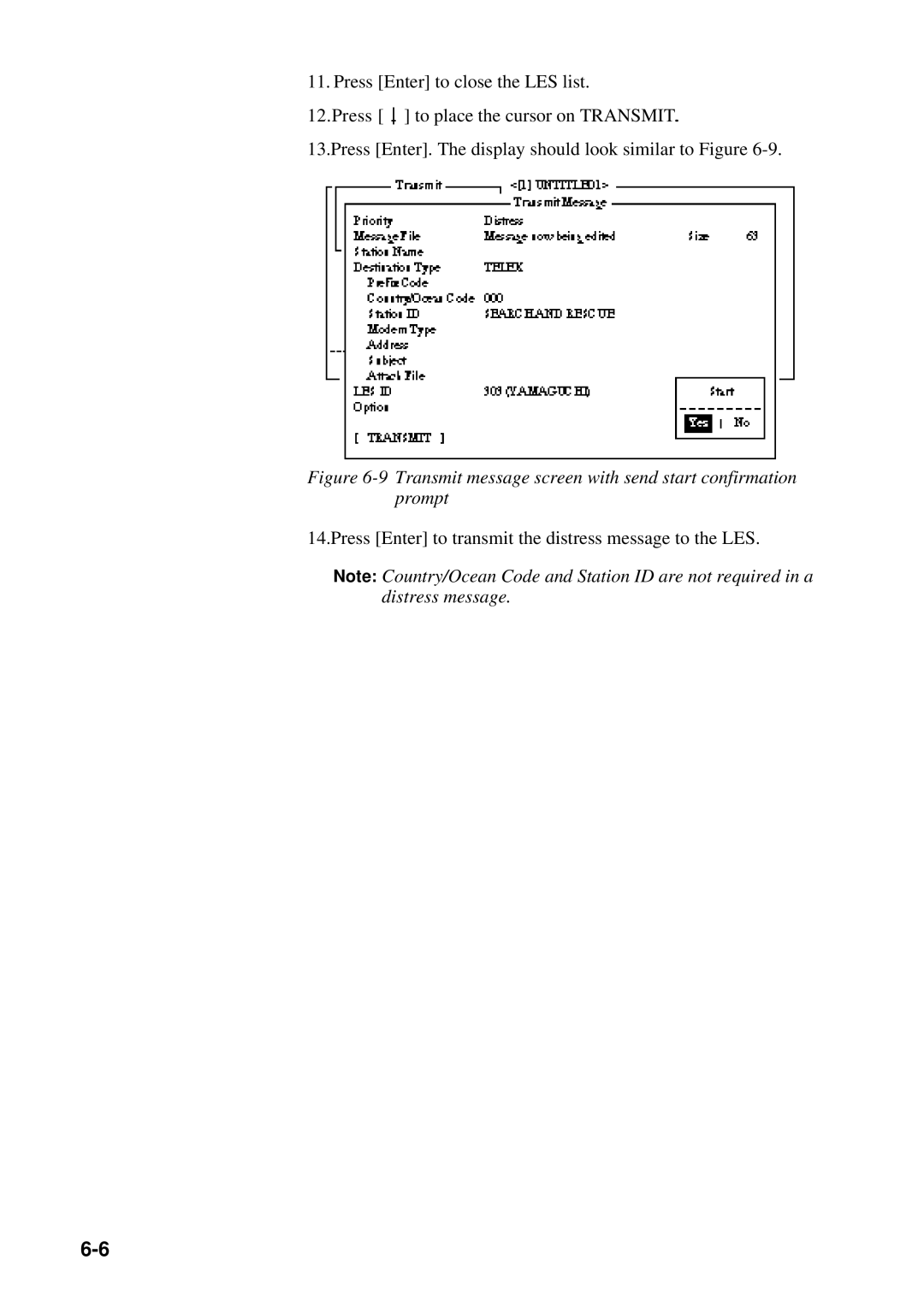 Furuno RC-1500-1T manual Transmit message screen with send start confirmation prompt 