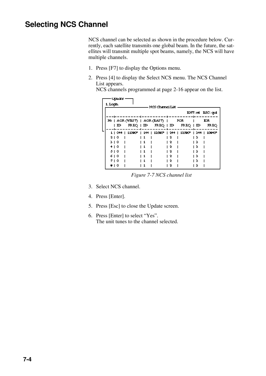 Furuno RC-1500-1T manual Selecting NCS Channel, NCS channel list 