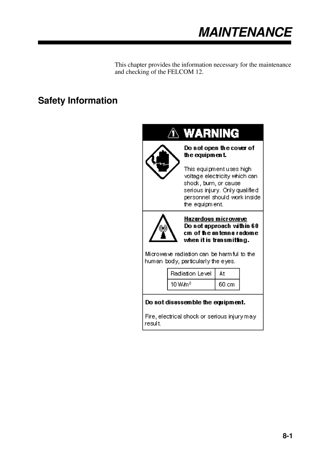 Furuno RC-1500-1T manual Maintenance, Safety Information 