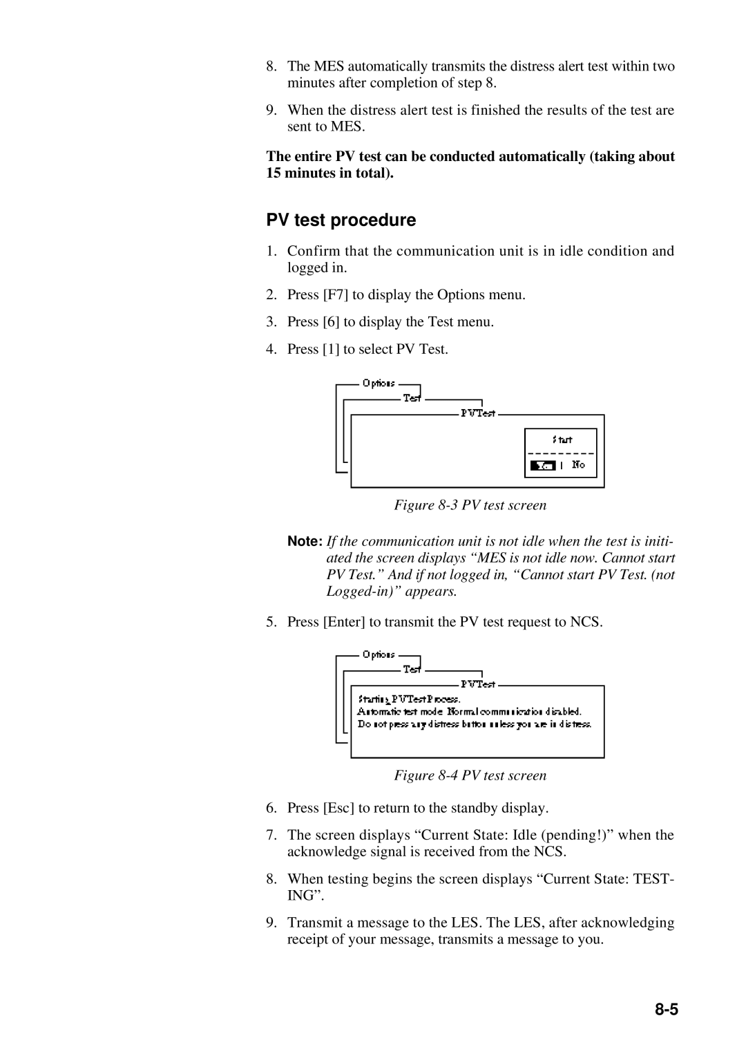 Furuno RC-1500-1T manual PV test procedure, PV test screen 