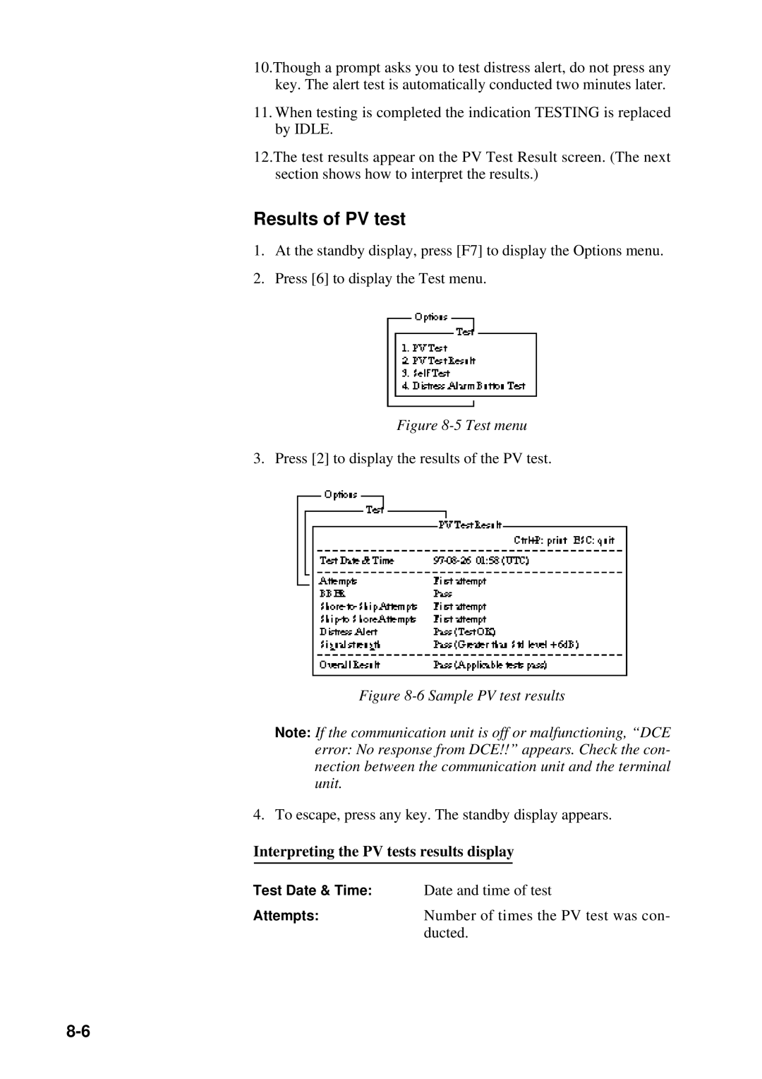 Furuno RC-1500-1T manual Results of PV test, Date and time of test 