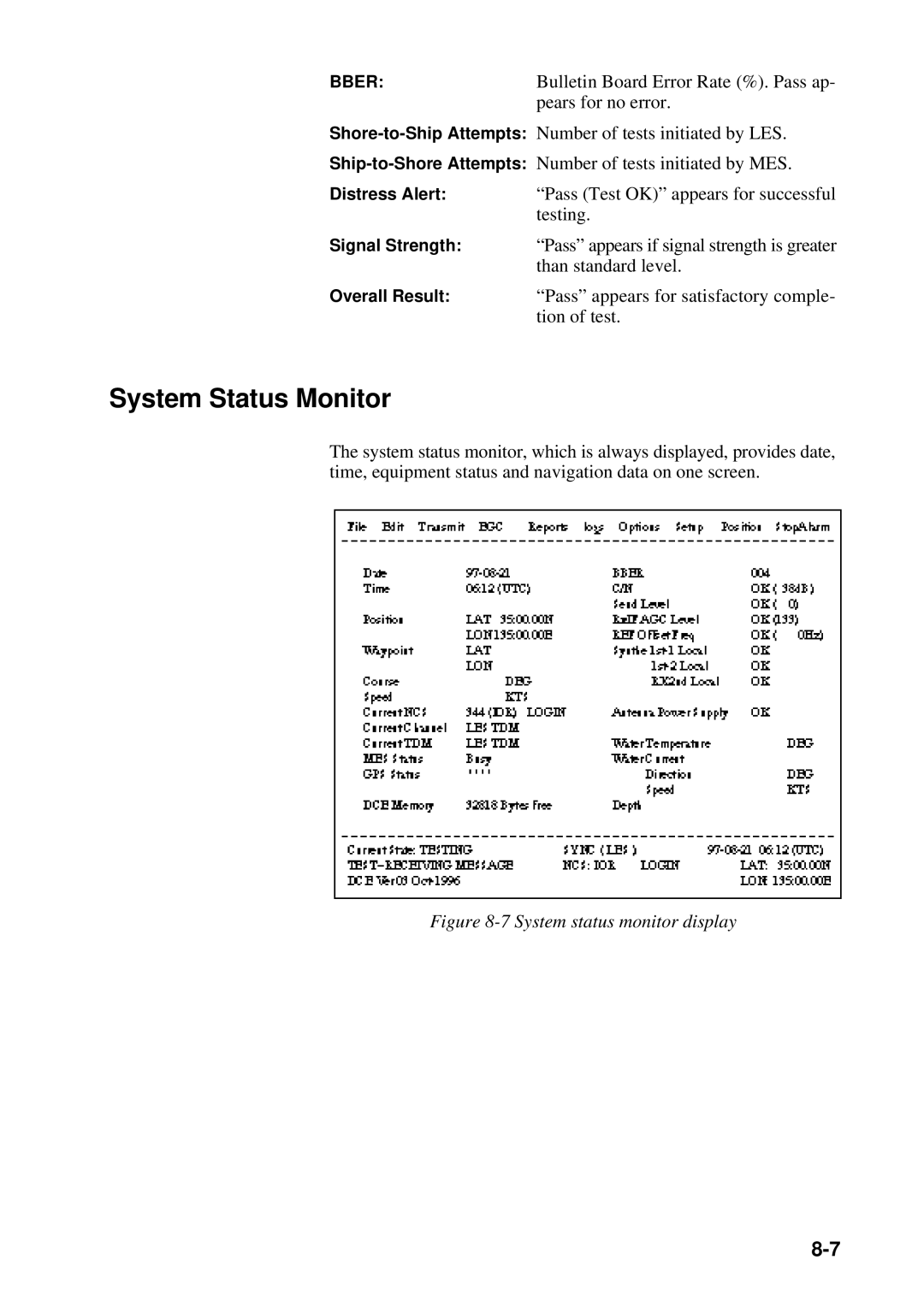 Furuno RC-1500-1T manual System Status Monitor, System status monitor display 