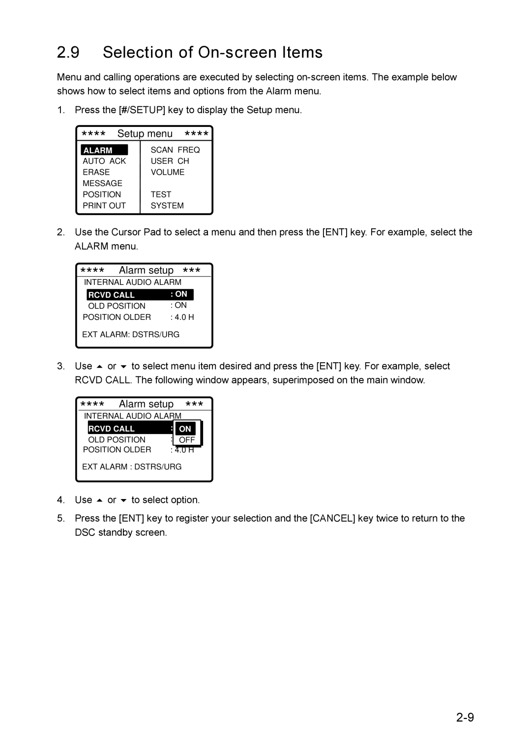 Furuno RC-1500-1T manual Selection of On-screen Items 