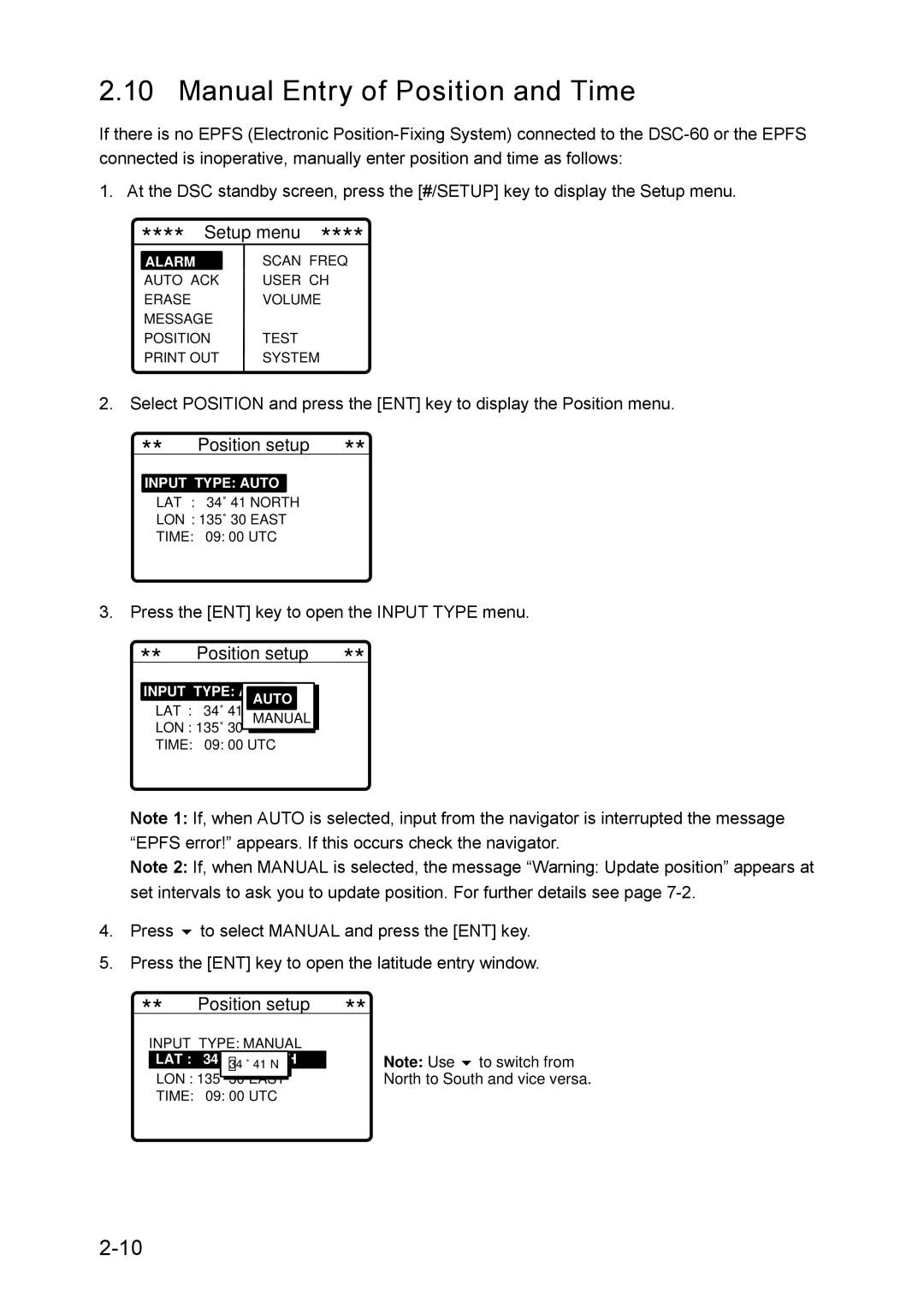 Furuno RC-1500-1T manual Manual Entry of Position and Time 