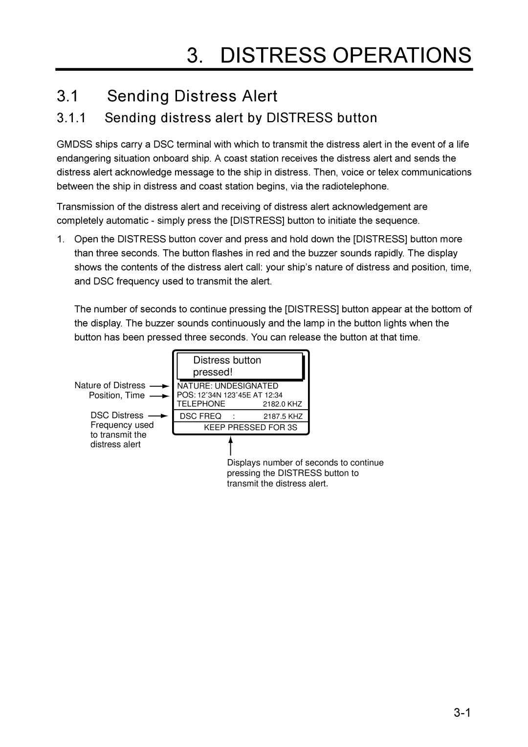 Furuno RC-1500-1T manual Sending Distress Alert, Sending distress alert by Distress button 