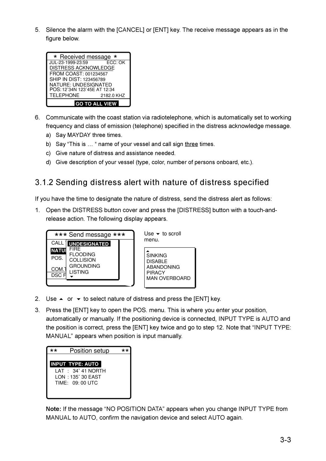 Furuno RC-1500-1T manual Sending distress alert with nature of distress specified, Menu 