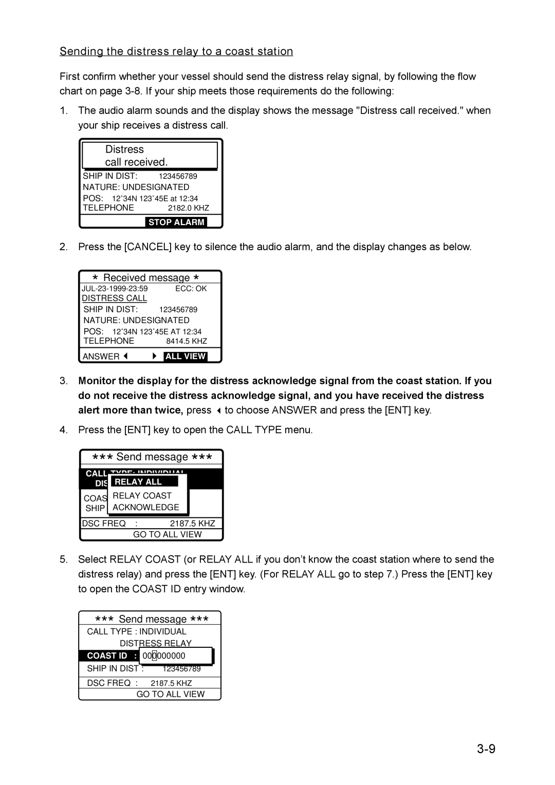 Furuno RC-1500-1T manual Sending the distress relay to a coast station 