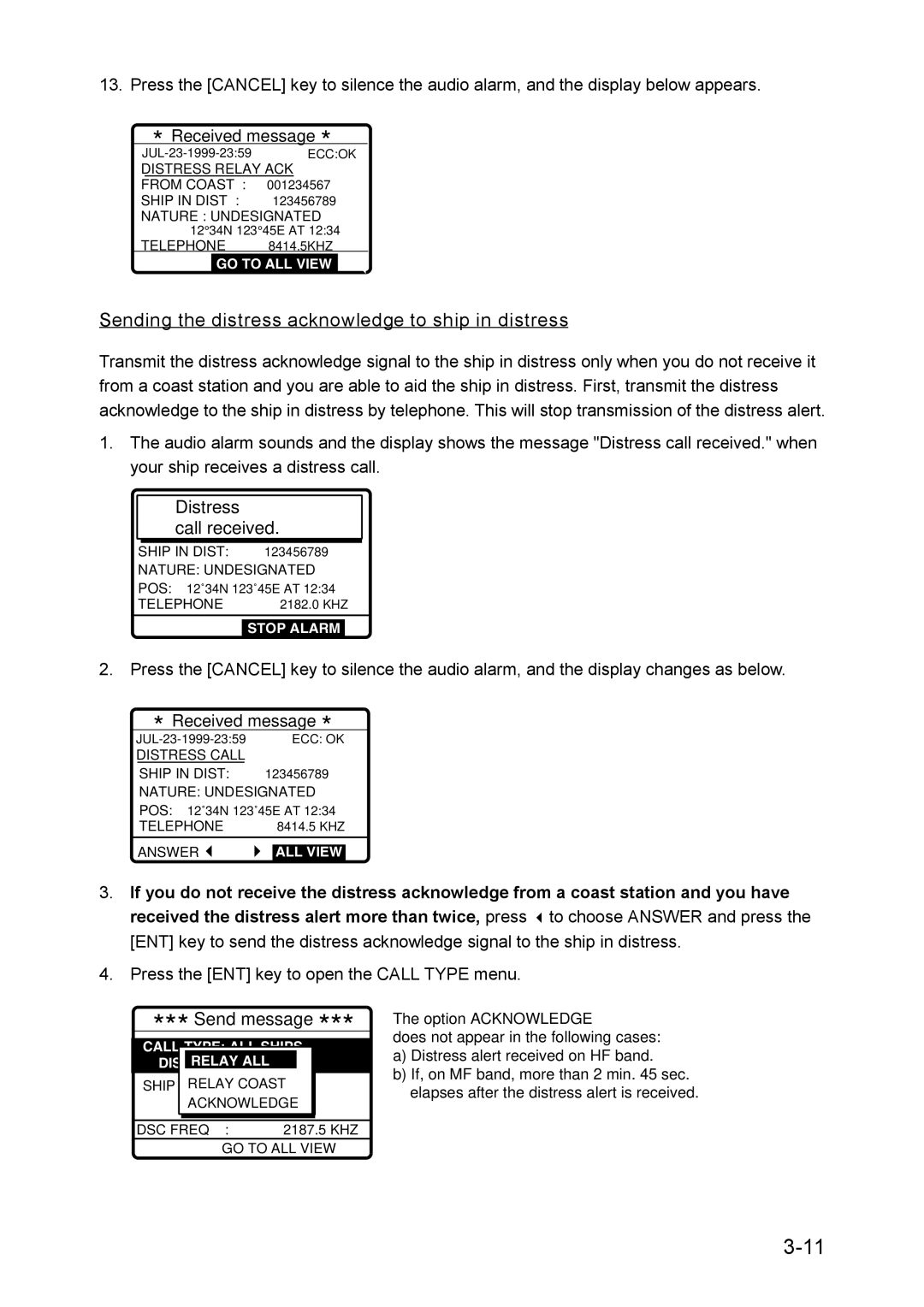 Furuno RC-1500-1T manual Sending the distress acknowledge to ship in distress 