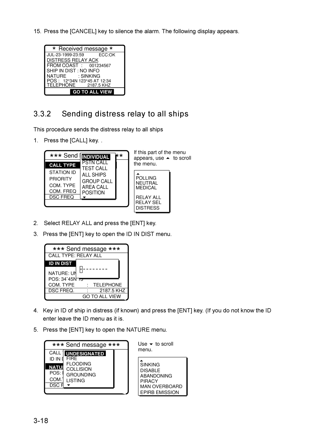 Furuno RC-1500-1T manual Sending distress relay to all ships 