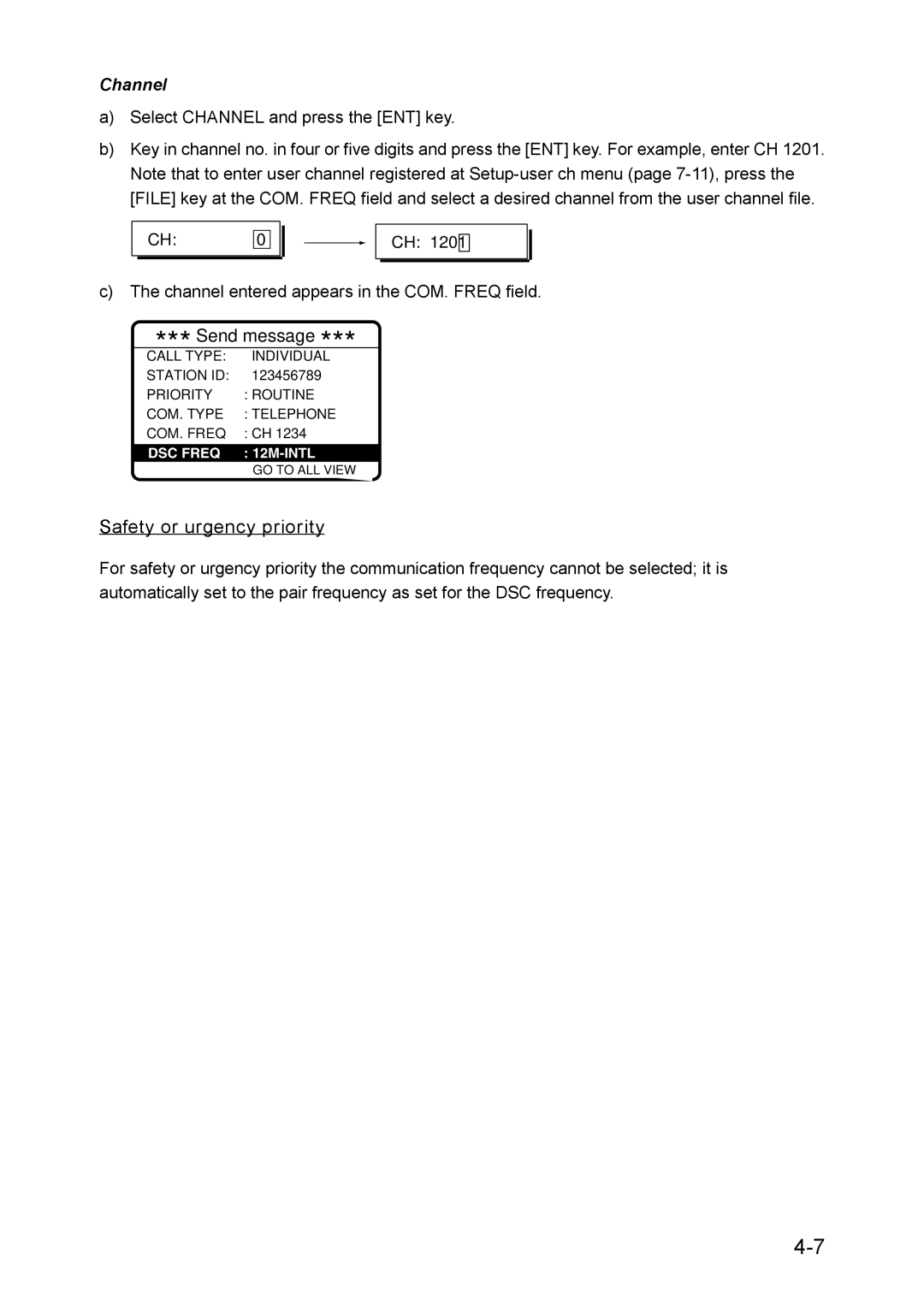 Furuno RC-1500-1T manual Safety or urgency priority, Channel 