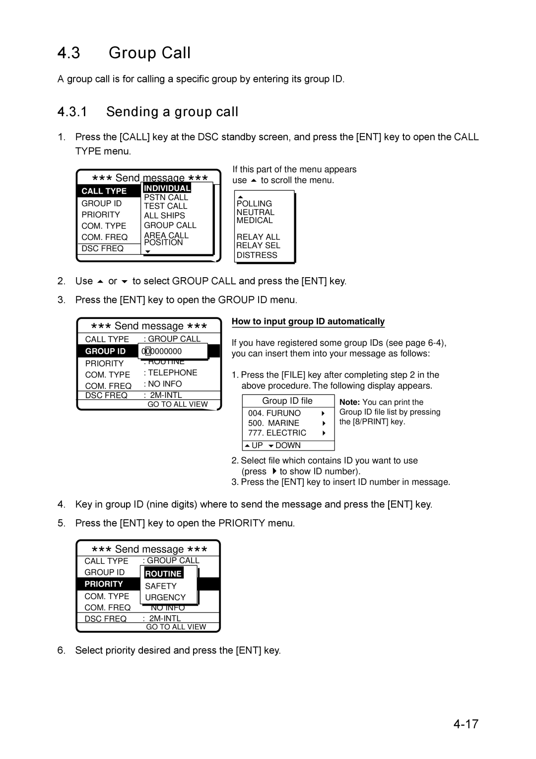 Furuno RC-1500-1T manual Group Call, Sending a group call 
