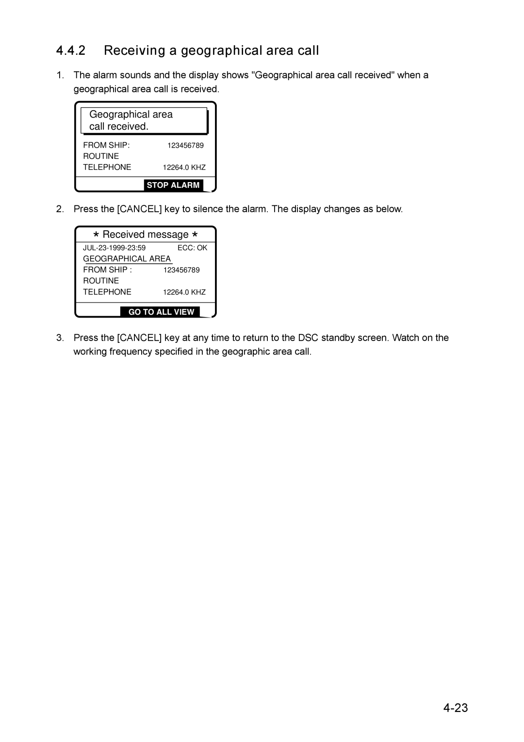 Furuno RC-1500-1T manual Receiving a geographical area call 