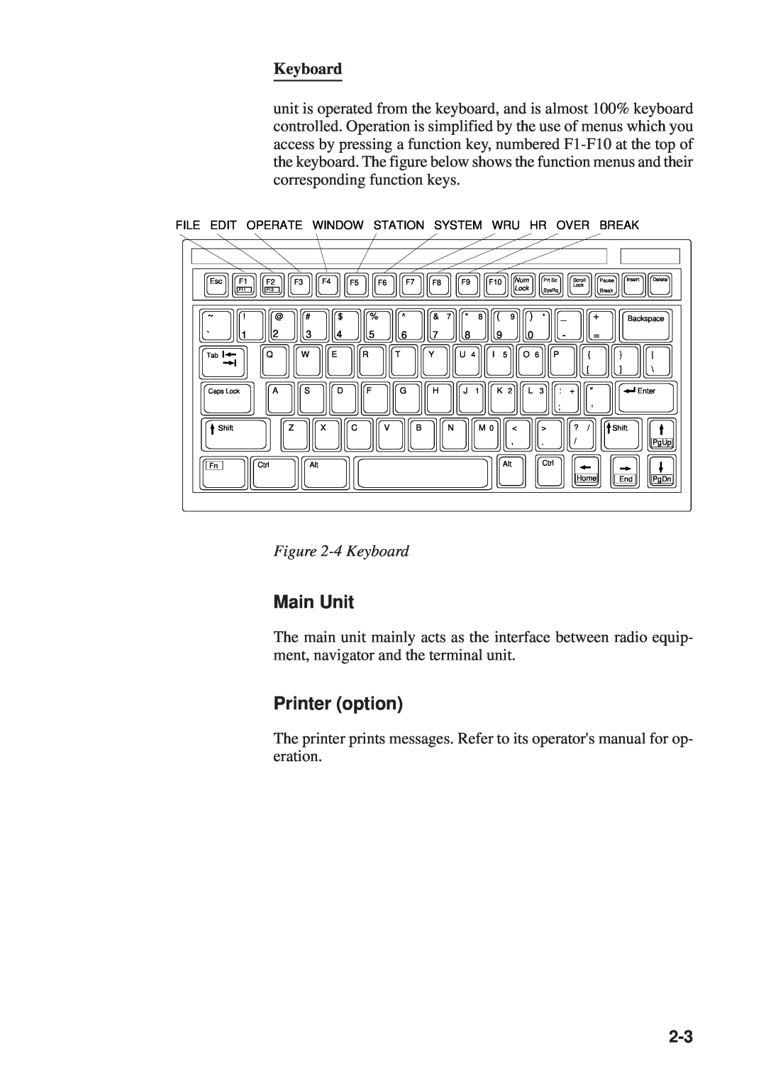 Furuno RC-1500-1T manual Main Unit, Printer option, 4 Keyboard 