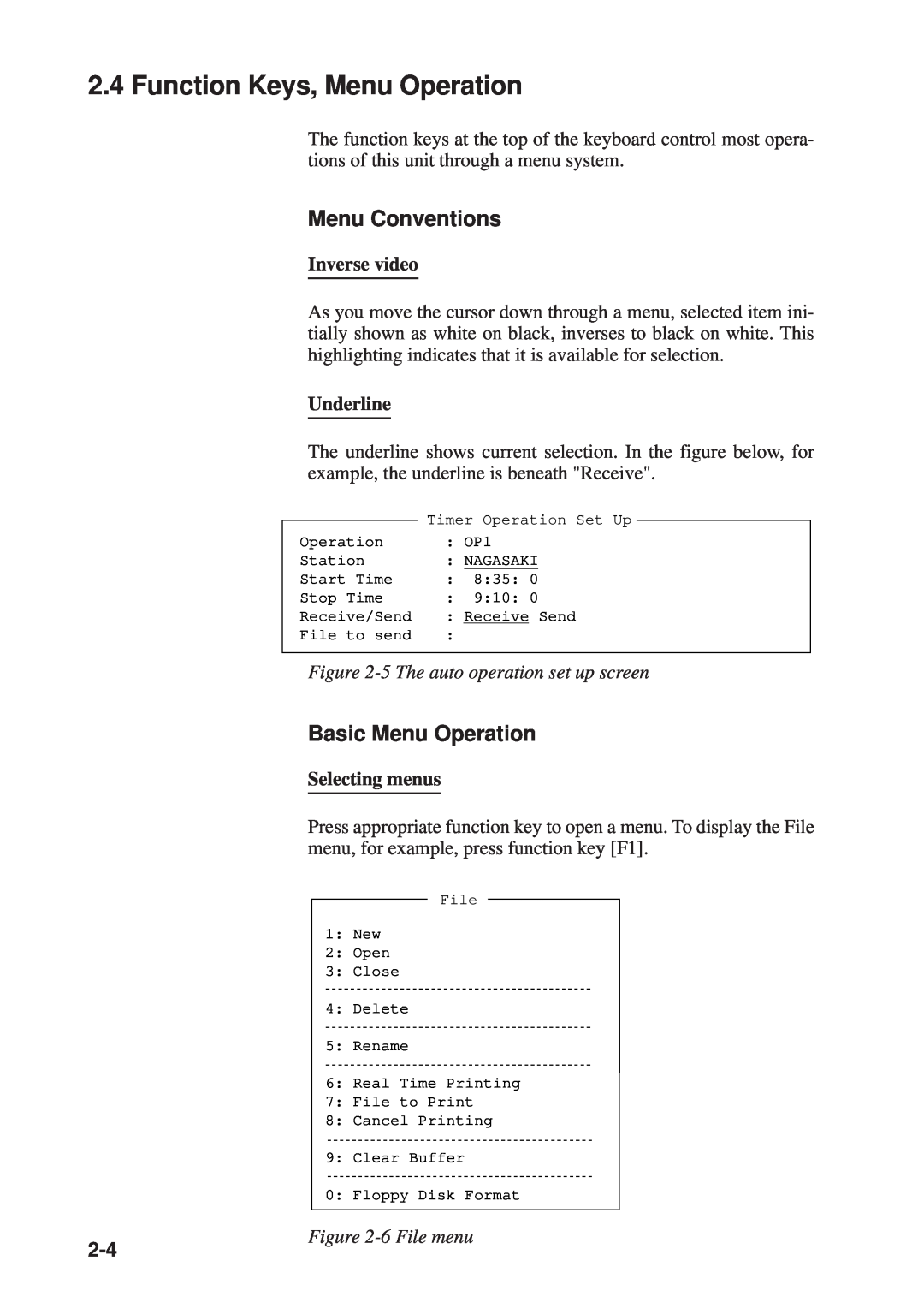 Furuno RC-1500-1T manual Function Keys, Menu Operation, Menu Conventions, Basic Menu Operation, Inverse video, Underline 