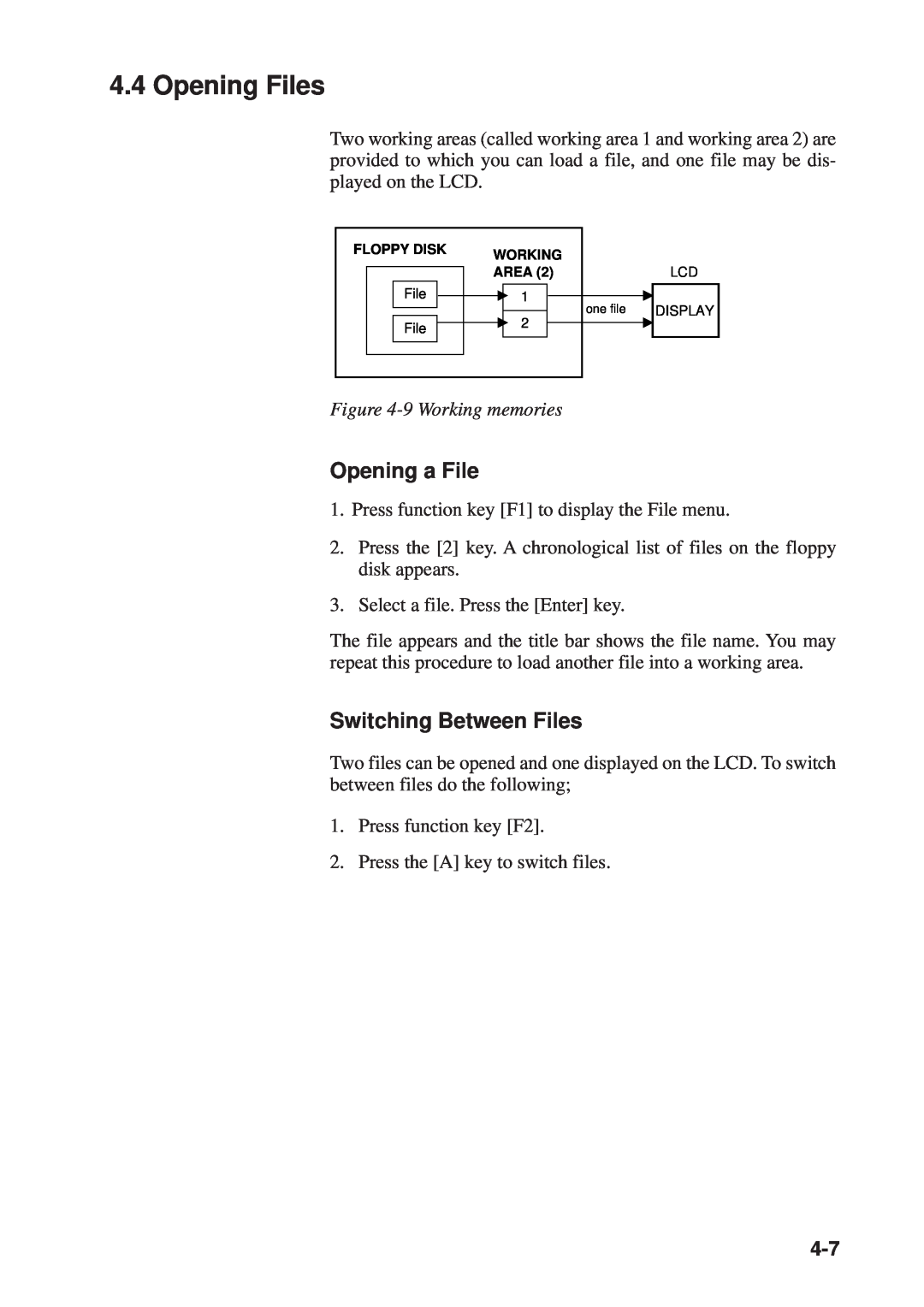Furuno RC-1500-1T manual Opening Files, Opening a File, Switching Between Files, 9 Working memories 
