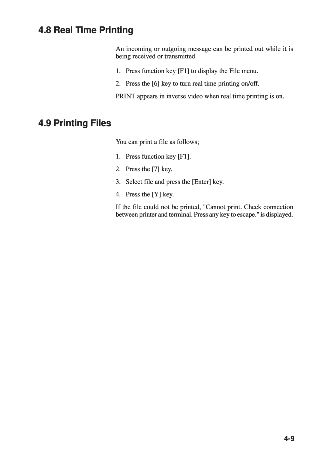 Furuno RC-1500-1T manual Real Time Printing, Printing Files 