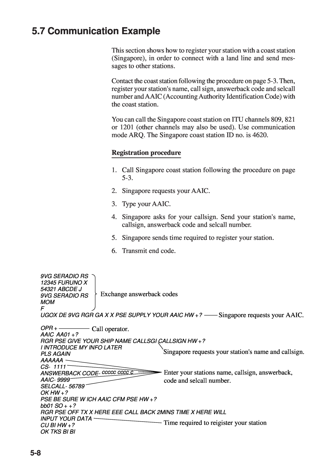 Furuno RC-1500-1T manual Communication Example, Registration procedure 