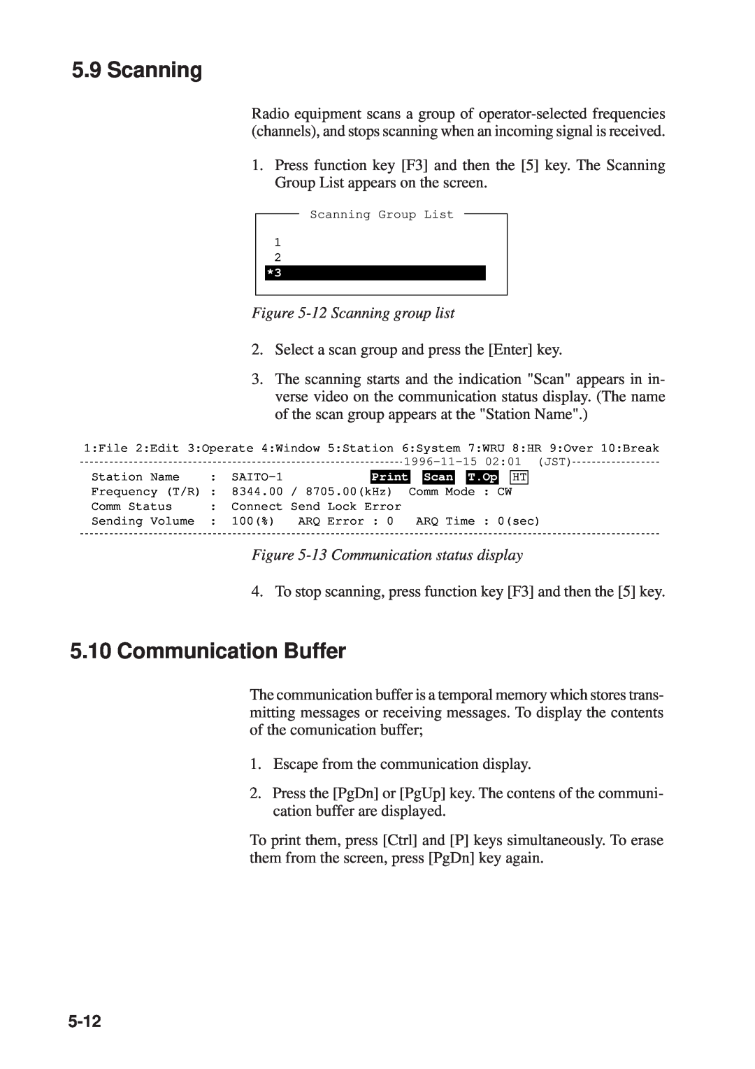 Furuno RC-1500-1T manual Communication Buffer, 12 Scanning group list, 13 Communication status display, 5-12 