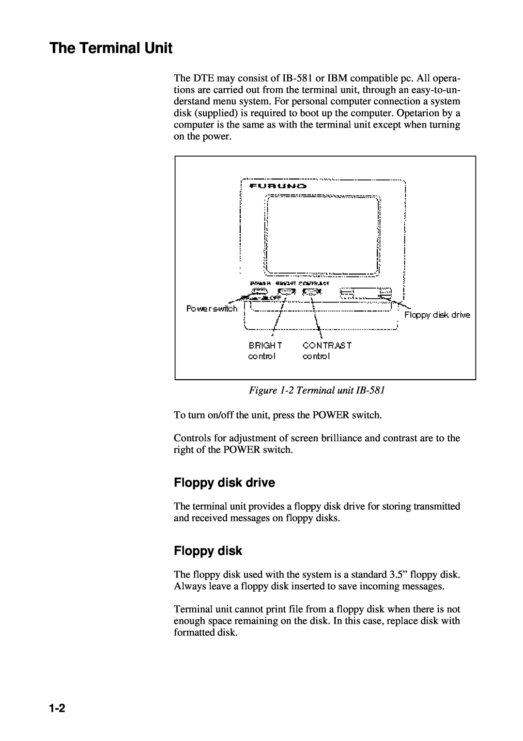 Furuno RC-1500-1T manual The Terminal Unit, Floppy disk drive, 2 Terminal unit IB-581 