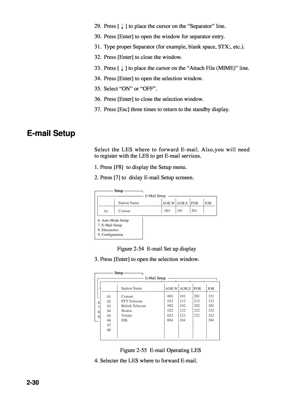 Furuno RC-1500-1T manual E-mail Setup, 2-30 
