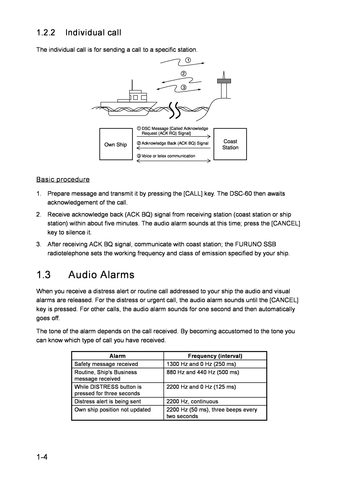 Furuno RC-1500-1T manual Audio Alarms, Individual call, Basic procedure 