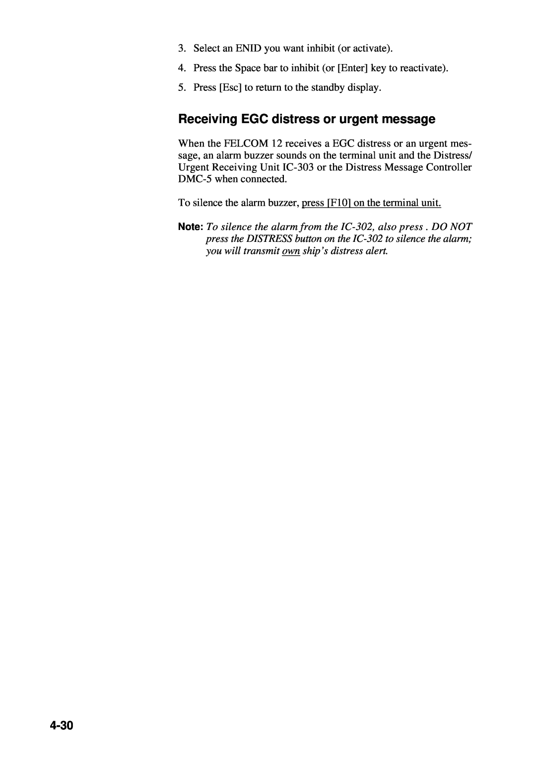 Furuno RC-1500-1T manual Receiving EGC distress or urgent message, 4-30 