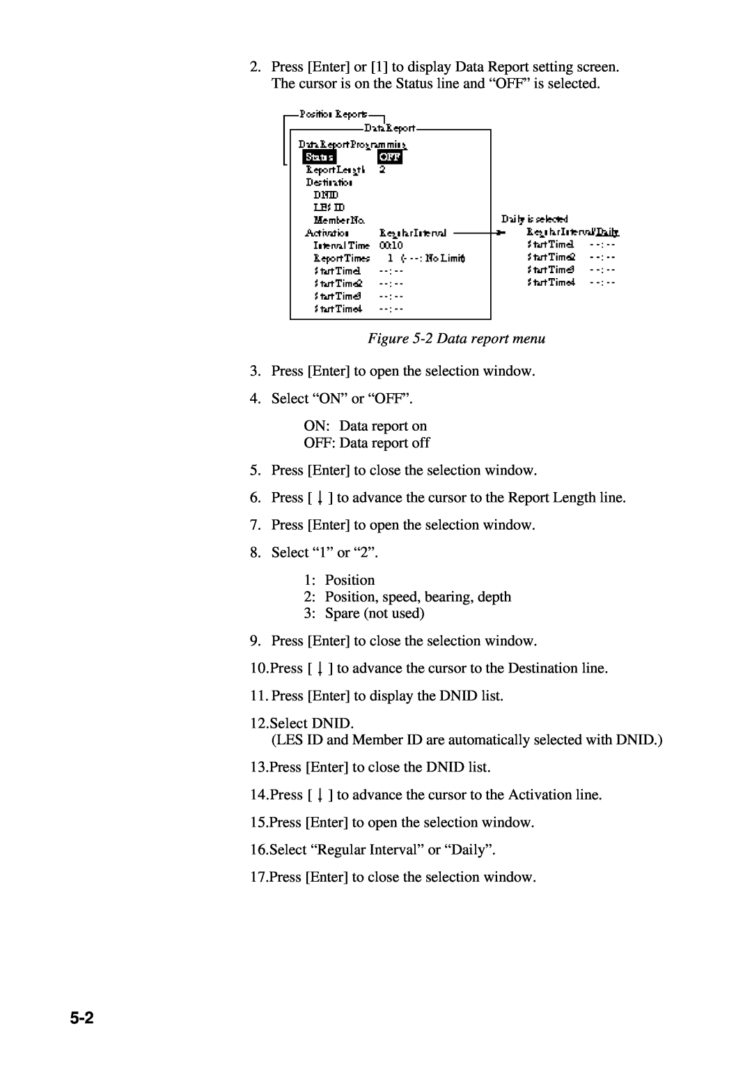 Furuno RC-1500-1T manual 2 Data report menu 