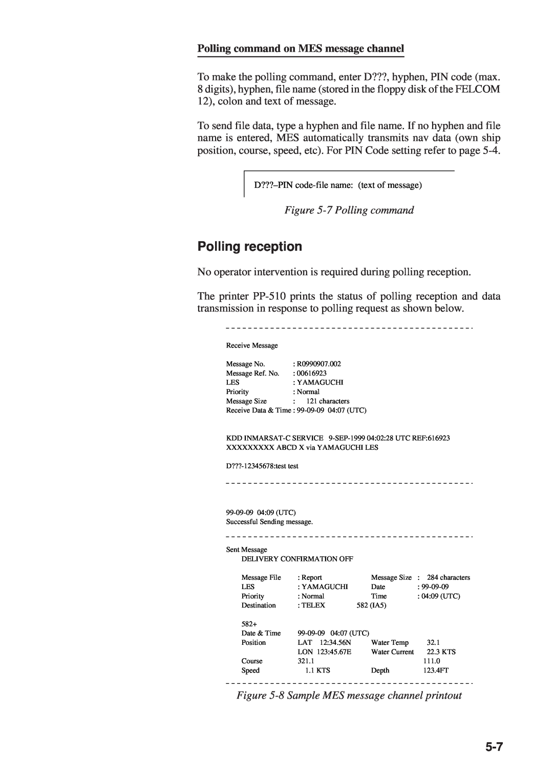 Furuno RC-1500-1T manual Polling reception, Polling command on MES message channel, 7 Polling command 