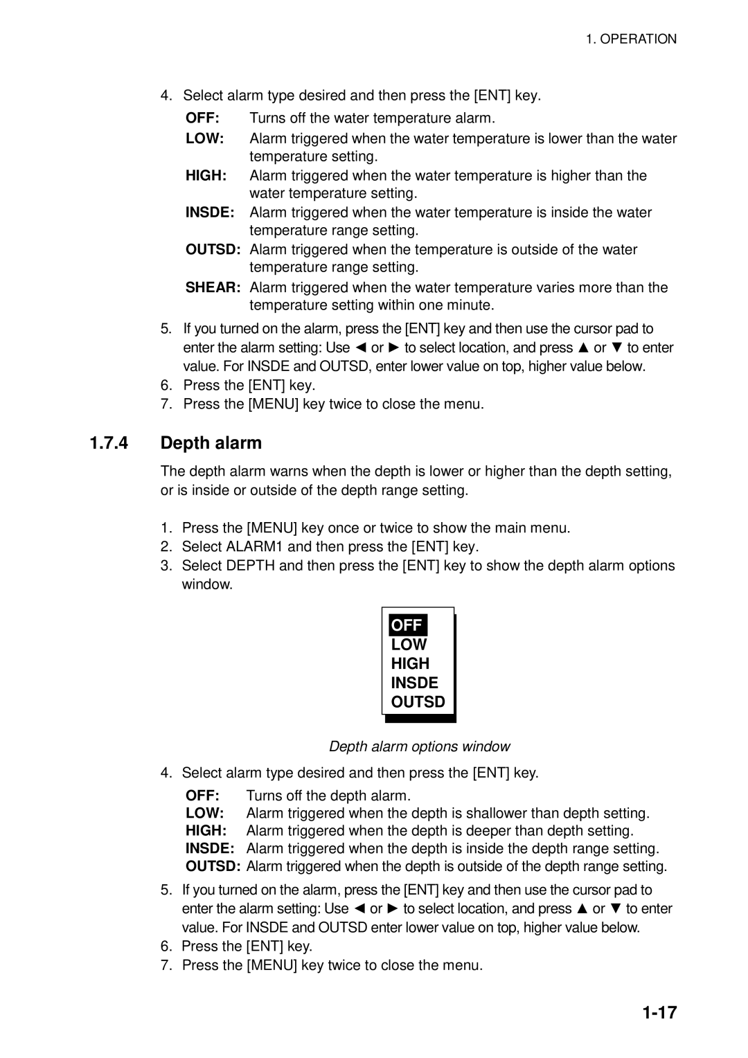 Furuno RD-30 manual Depth alarm 