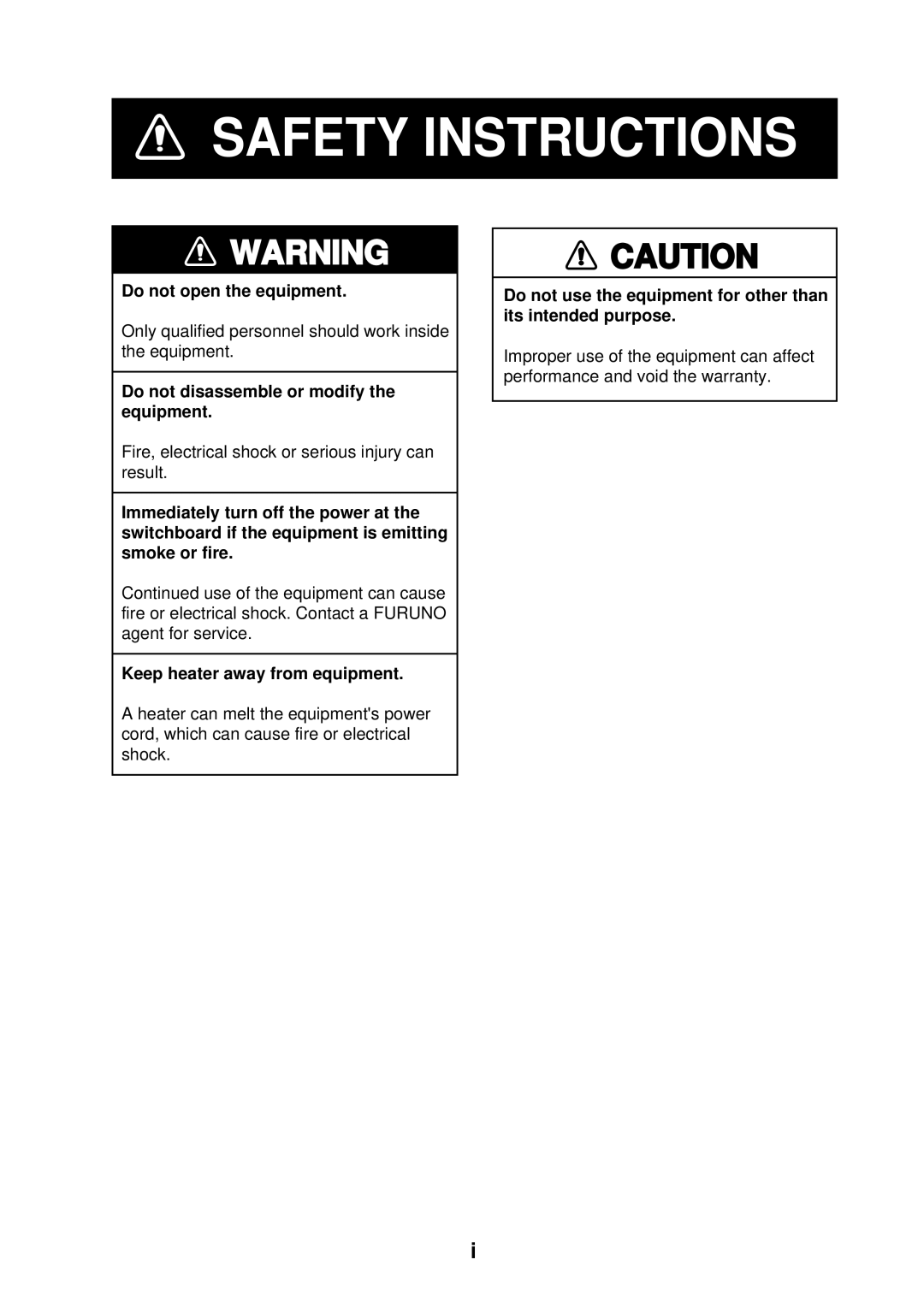 Furuno RD-30 manual Safety Instructions 