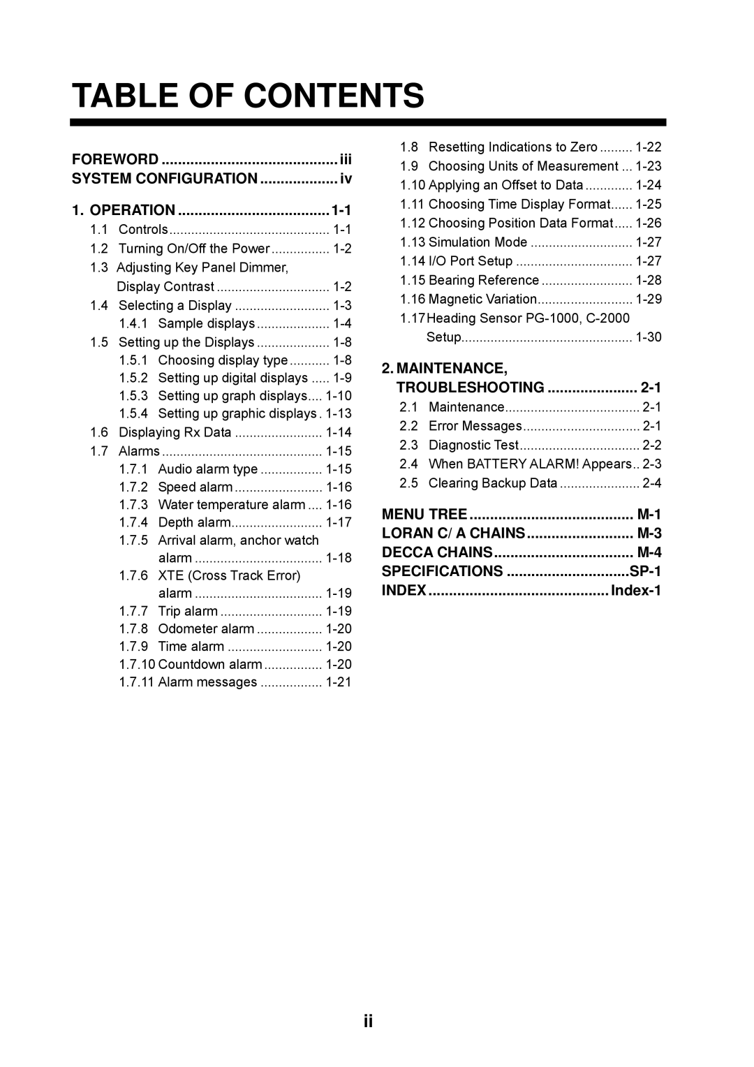 Furuno RD-30 manual Table of Contents 