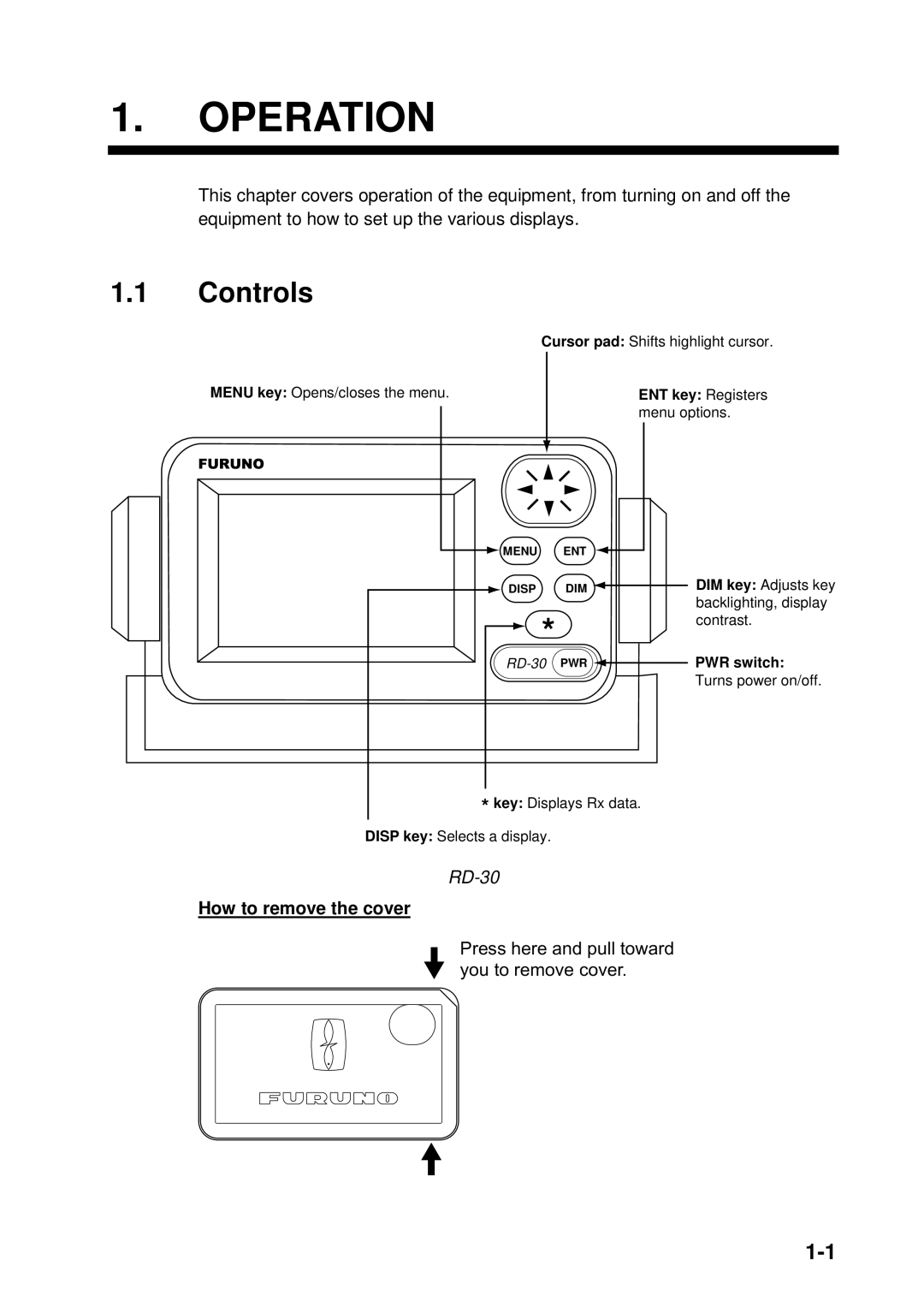 Furuno RD-30 manual Operation, Controls 