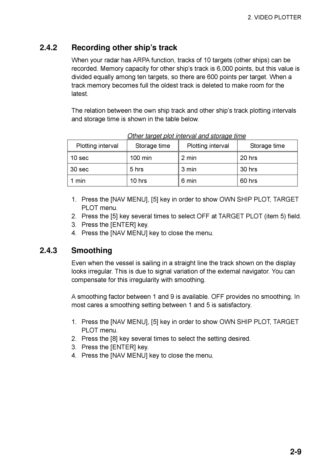 Furuno RP-25 manual Recording other ship’s track, Smoothing, Other target plot interval and storage time 