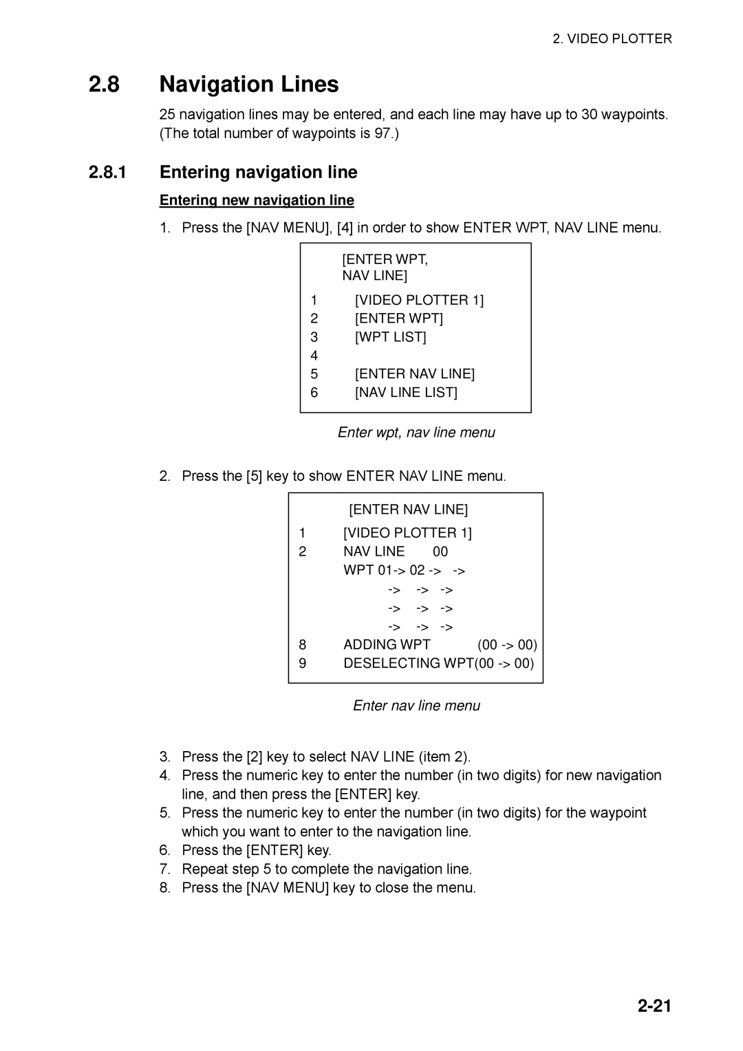 Furuno RP-25 manual Navigation Lines, Entering navigation line, Entering new navigation line, Enter nav line menu 