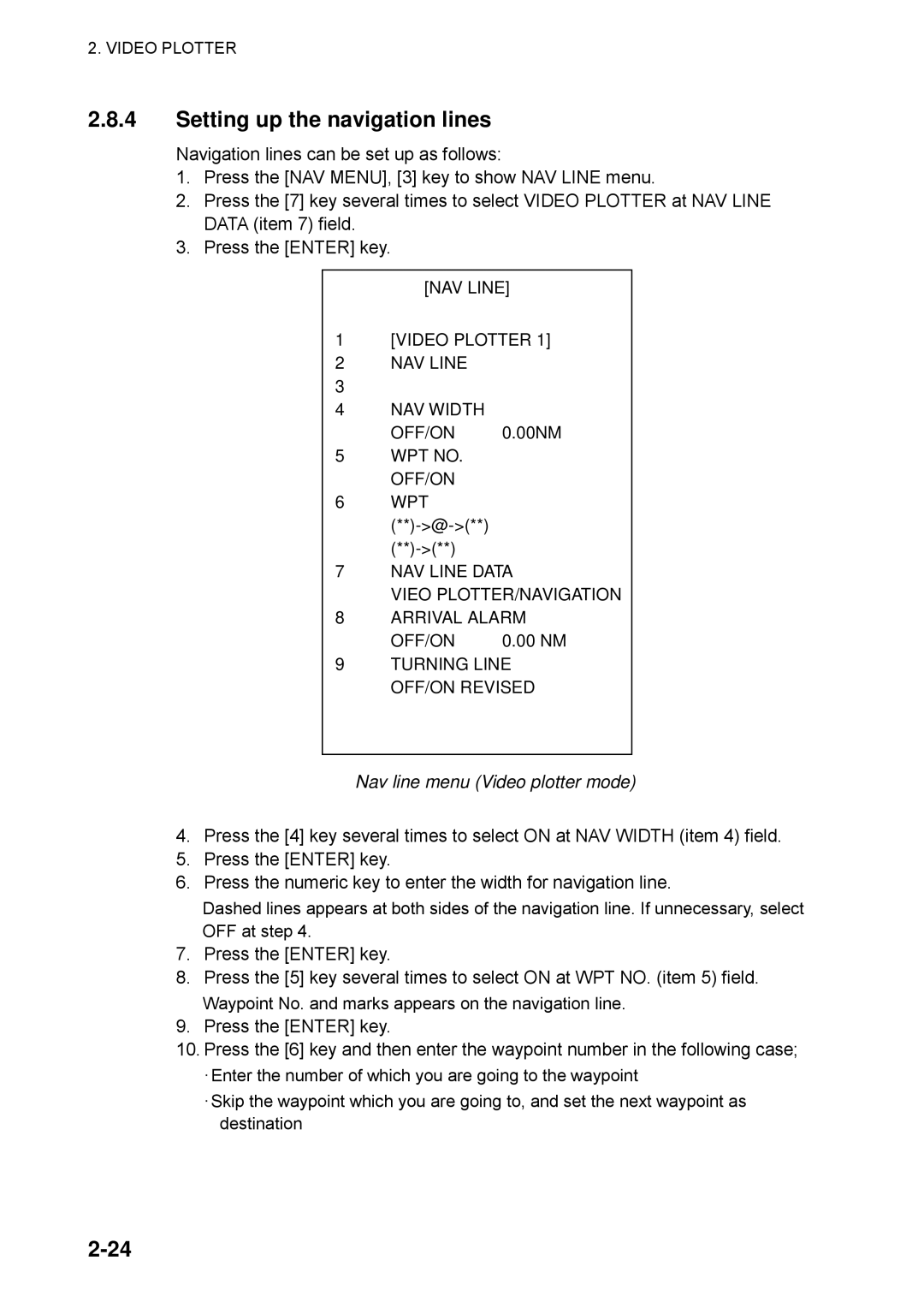 Furuno RP-25 manual Setting up the navigation lines, Nav line menu Video plotter mode 
