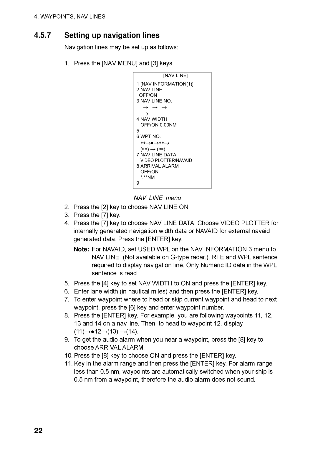 Furuno RP-250 manual Setting up navigation lines, NAV Line menu 