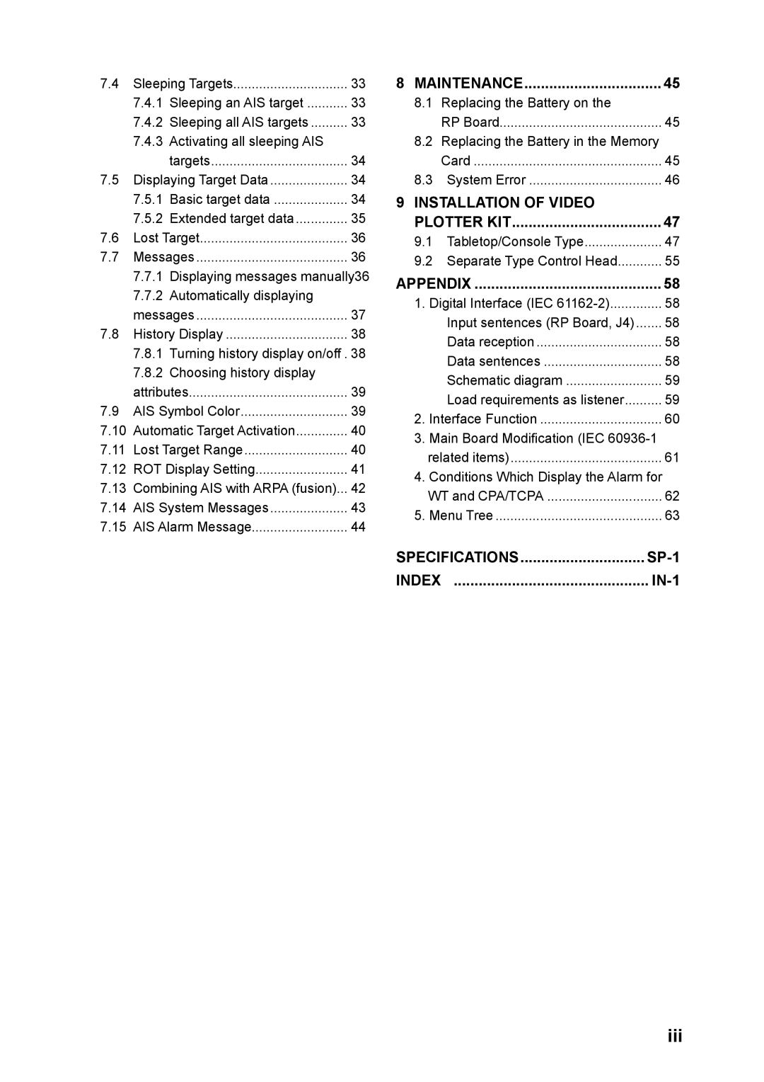 Furuno RP-250 manual Iii, SP-1, IN-1 