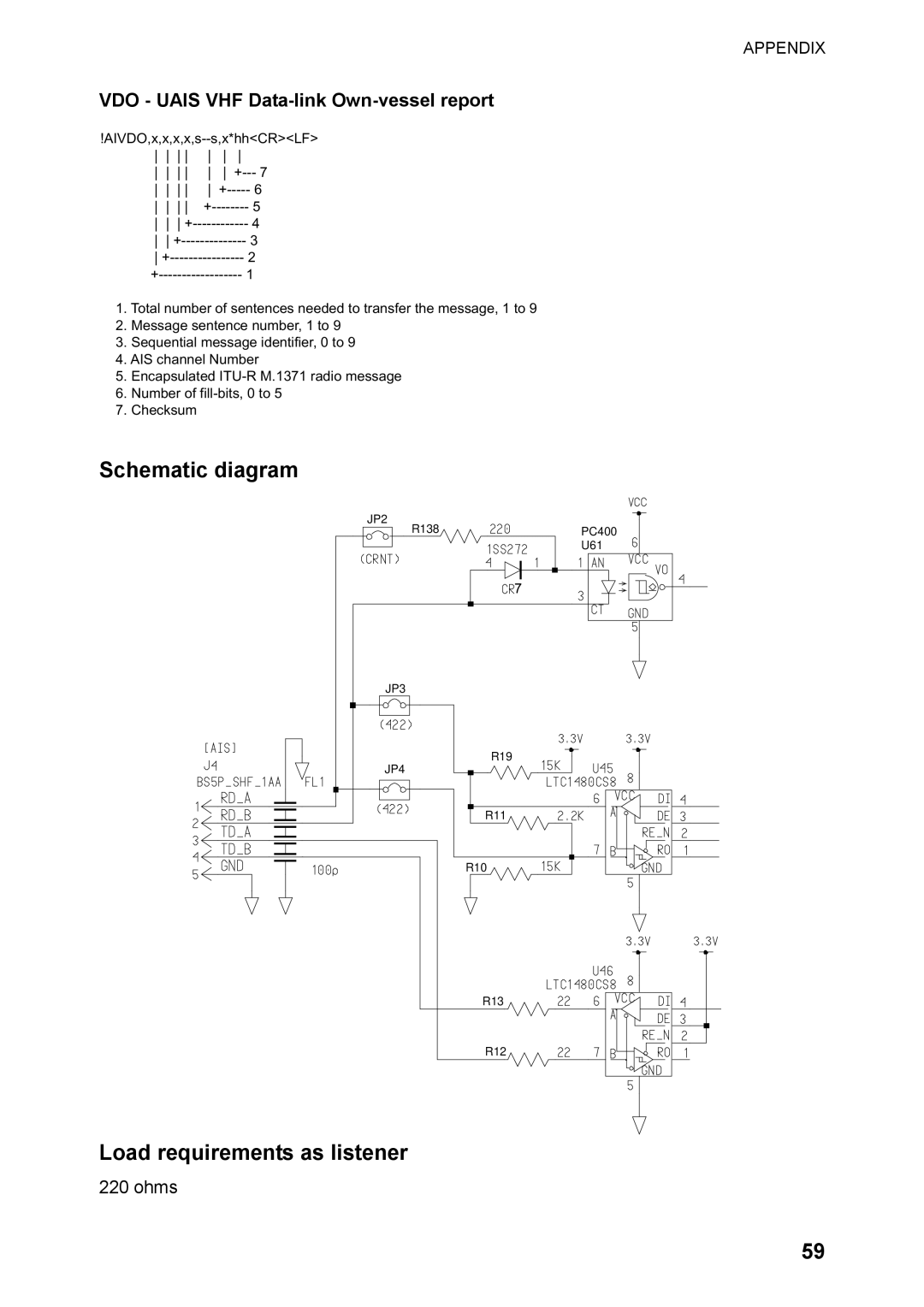 Furuno RP-250 manual Schematic diagram, Load requirements as listener 