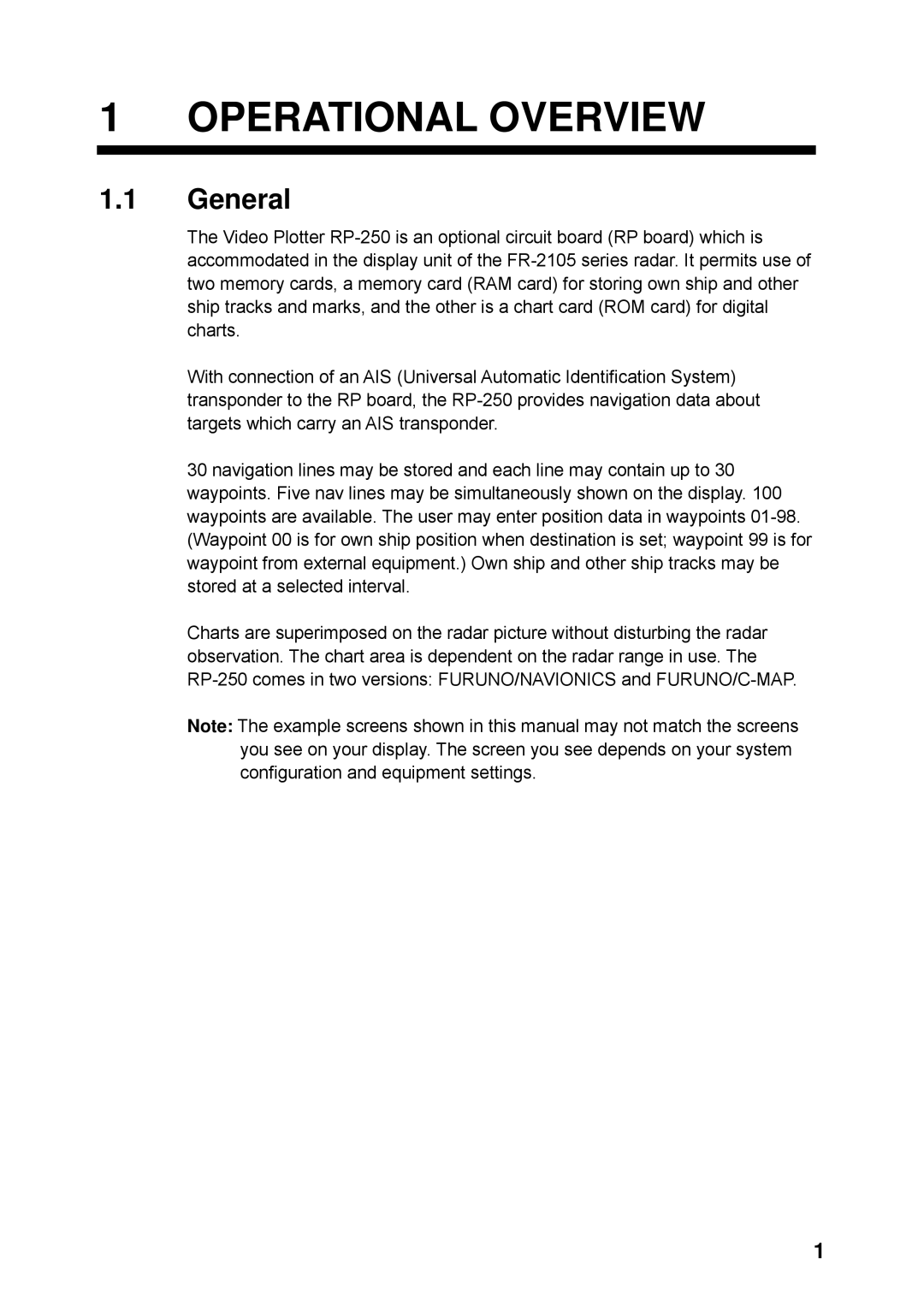 Furuno RP-250 manual Operational Overview, General 