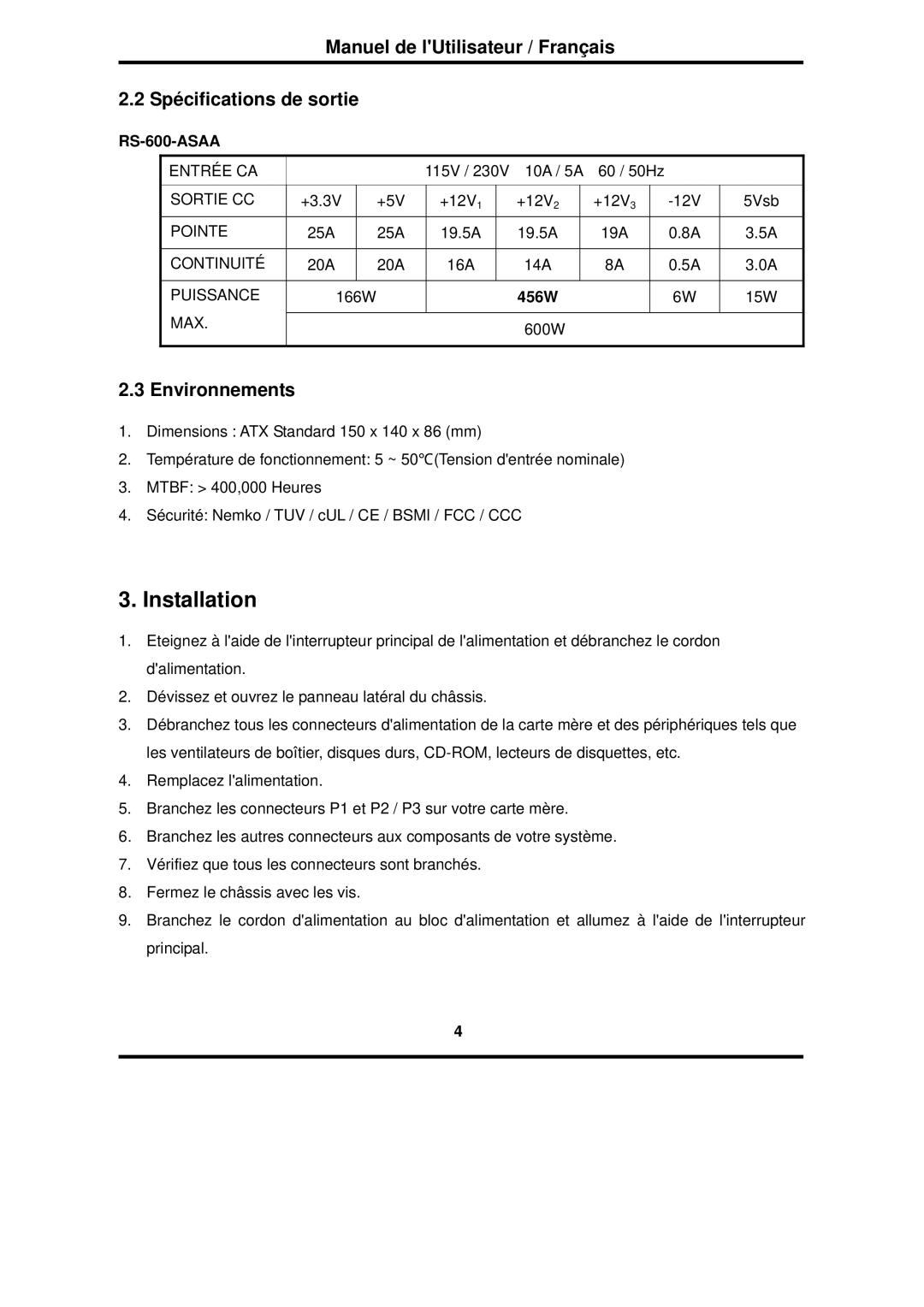 Furuno RS-600-ASAA warranty Environnements, 456W 