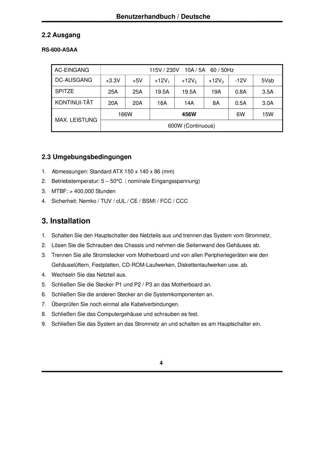 Furuno RS-600-ASAA warranty Benutzerhandbuch / Deutsche Ausgang, Umgebungsbedingungen 