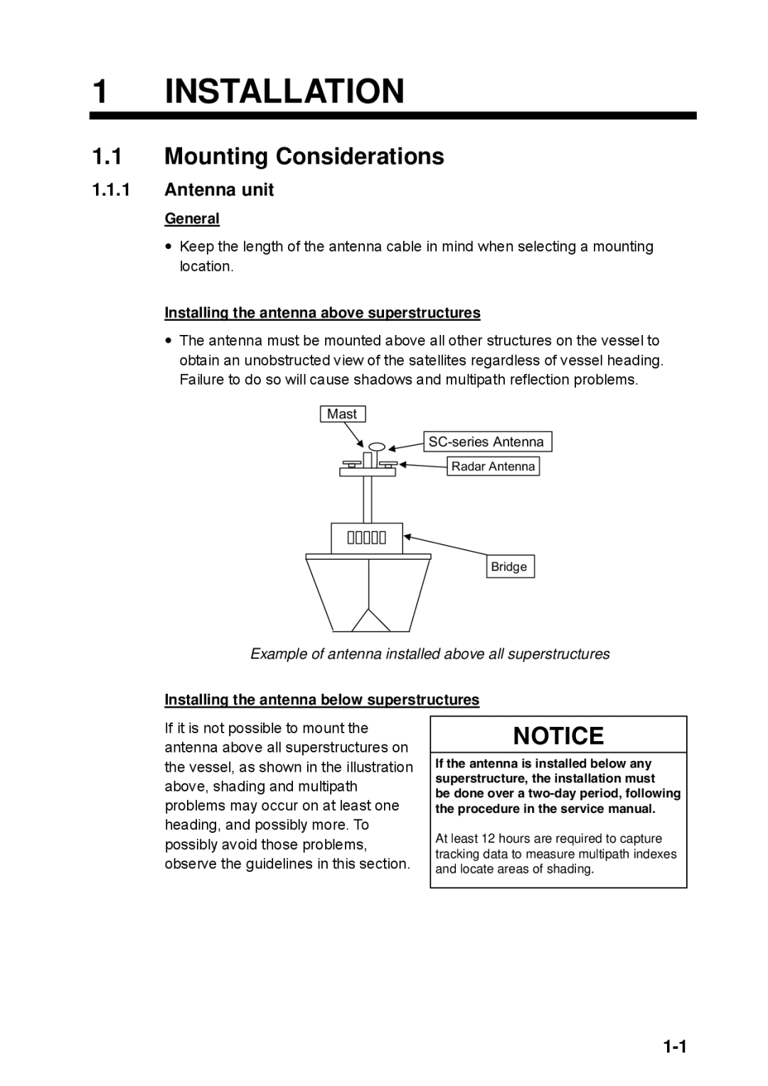 Furuno SC-110 manual Installation, Mounting Considerations, Antenna unit 